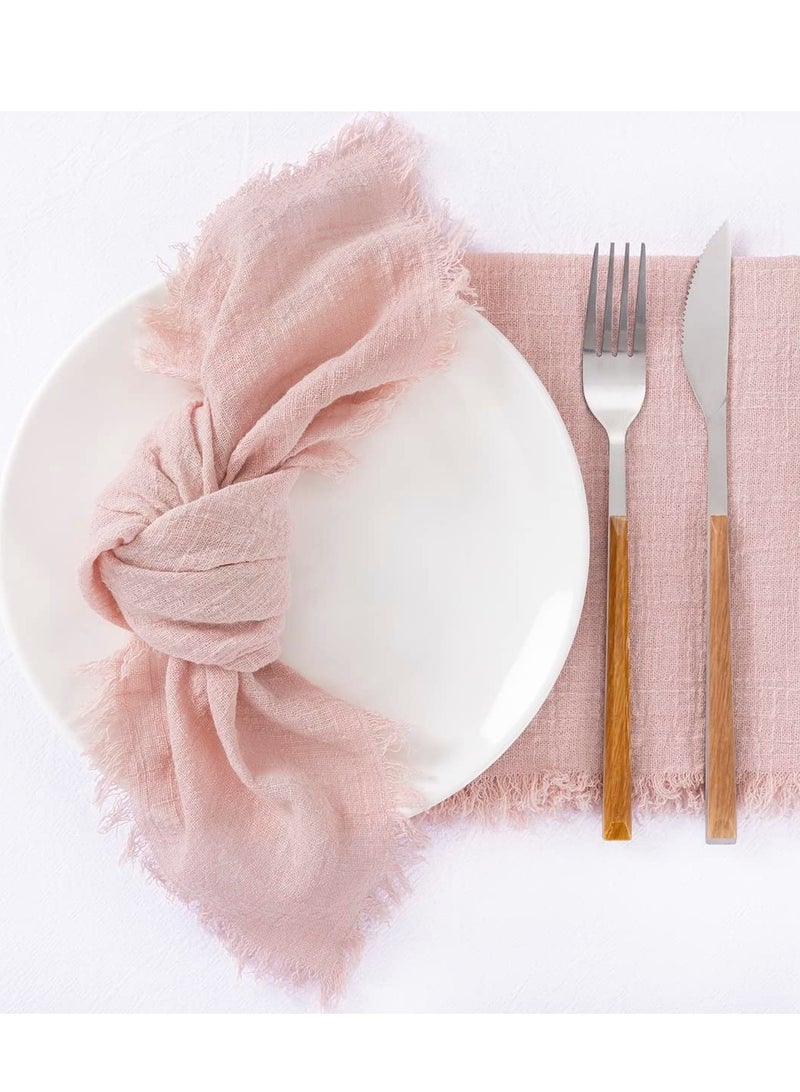 SYOSI Handmade Cloth Napkins, Cloth Napkins with Fringe Set of 6, Rose Cotton Linen Napkins, Versatile Handmade Square Rustic Fringe Napkins for Dinner, Wedding and Parties 18"x18" - Image 5
