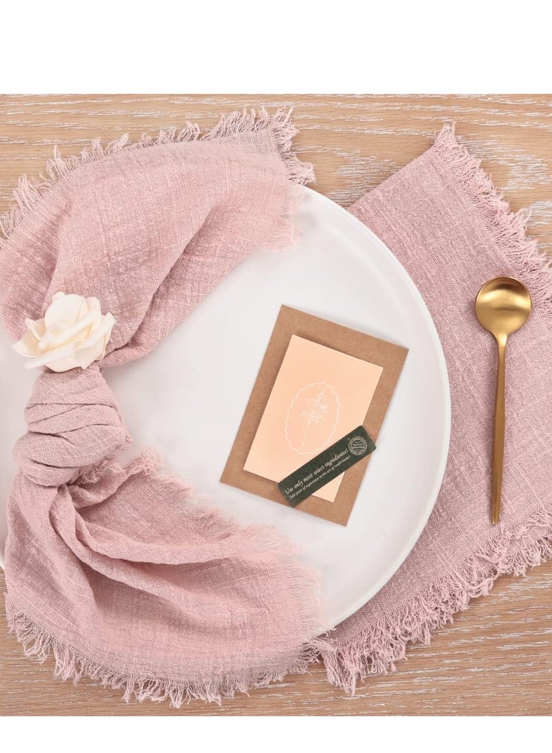 SYOSI Handmade Cloth Napkins, Cloth Napkins with Fringe Set of 6, Rose Cotton Linen Napkins, Versatile Handmade Square Rustic Fringe Napkins for Dinner, Wedding and Parties 18"x18" - Image 4