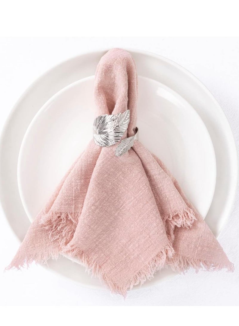SYOSI Handmade Cloth Napkins, Cloth Napkins with Fringe Set of 6, Rose Cotton Linen Napkins, Versatile Handmade Square Rustic Fringe Napkins for Dinner, Wedding and Parties 18"x18" - Image 3