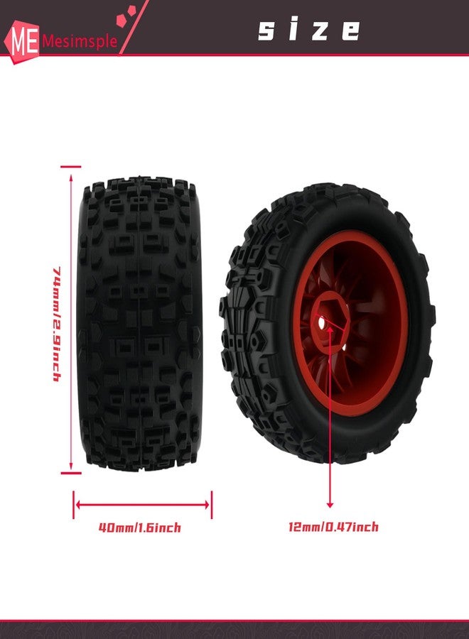 Mesimsple Pre-glued Wheel and Tires Star Rim ARA550112 for HyperGo 1/16 H16BM H16DR for Arrma 1/18 Granite Grom Series Upgrade Parts Red - Image 5