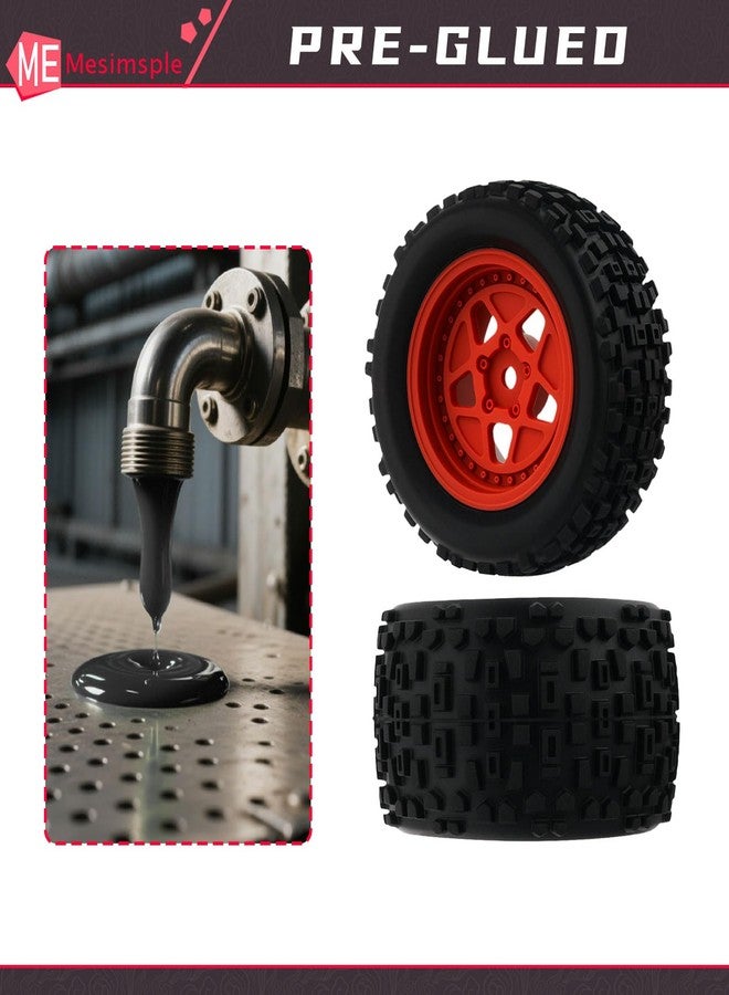 Mesimsple Pre-glued Wheel and Tires Star Rim ARA550112 for HyperGo 1/16 H16BM H16DR for Arrma 1/18 Granite Grom Series Upgrade Parts Red - Image 3