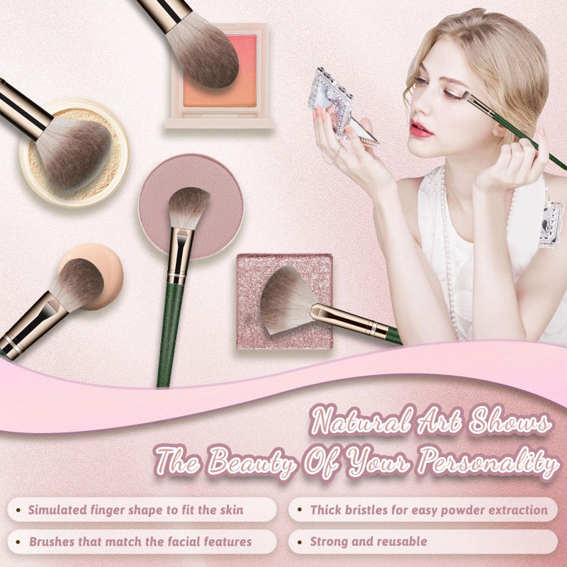 SOYOK Makeup Brush Set, Premium Synthetic 14 Pcs Makeup Brushes, Travel Makeup Brush Set for Foundation, Concealer, Blush and Eyeshadow Brush(Green) - Image 3