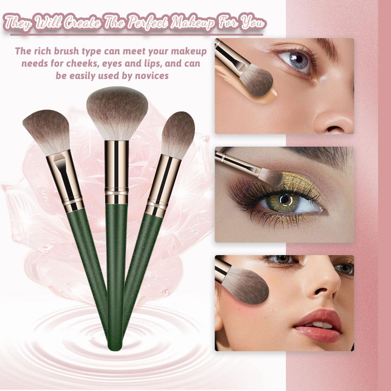 SOYOK Makeup Brush Set, Premium Synthetic 14 Pcs Makeup Brushes, Travel Makeup Brush Set for Foundation, Concealer, Blush and Eyeshadow Brush(Green) - Image 4