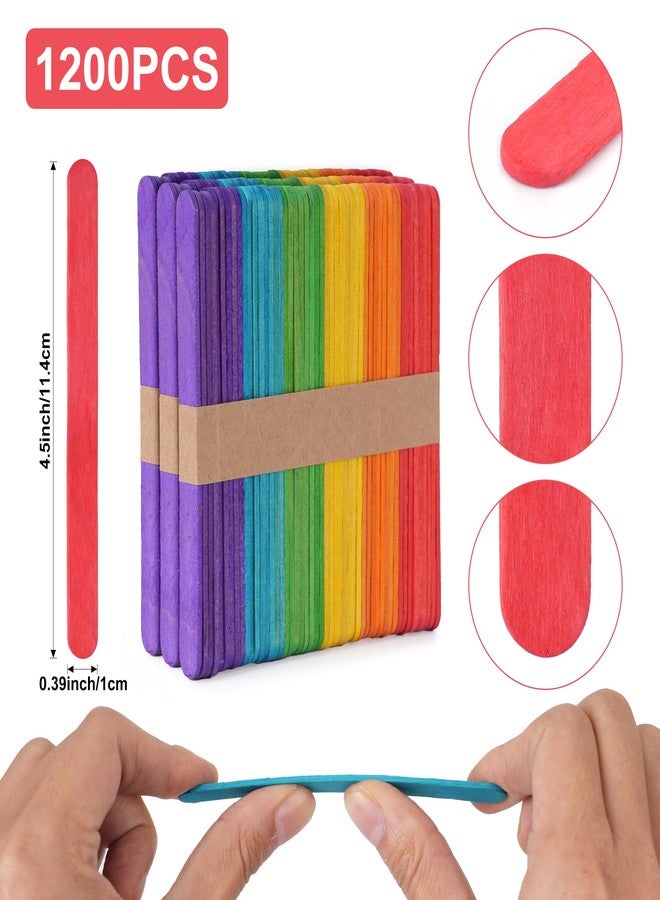CRTWDMAN 1200 Pcs Colored Popsicle Sticks, 4.5 Inch Colored Wooden Craft Sticks for DIY Craft Creative and Classroom Art Supplies, Ice Cream Sticks, Multi-Color Rainbow Craft Sticks for Home Art Projects - Image 2