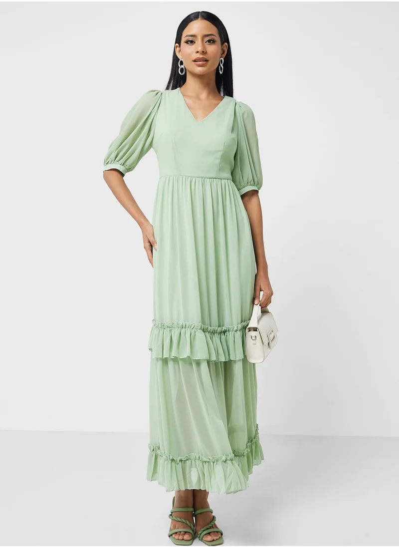 ELLA Tiered Frill Detail Fit & Flare Dress