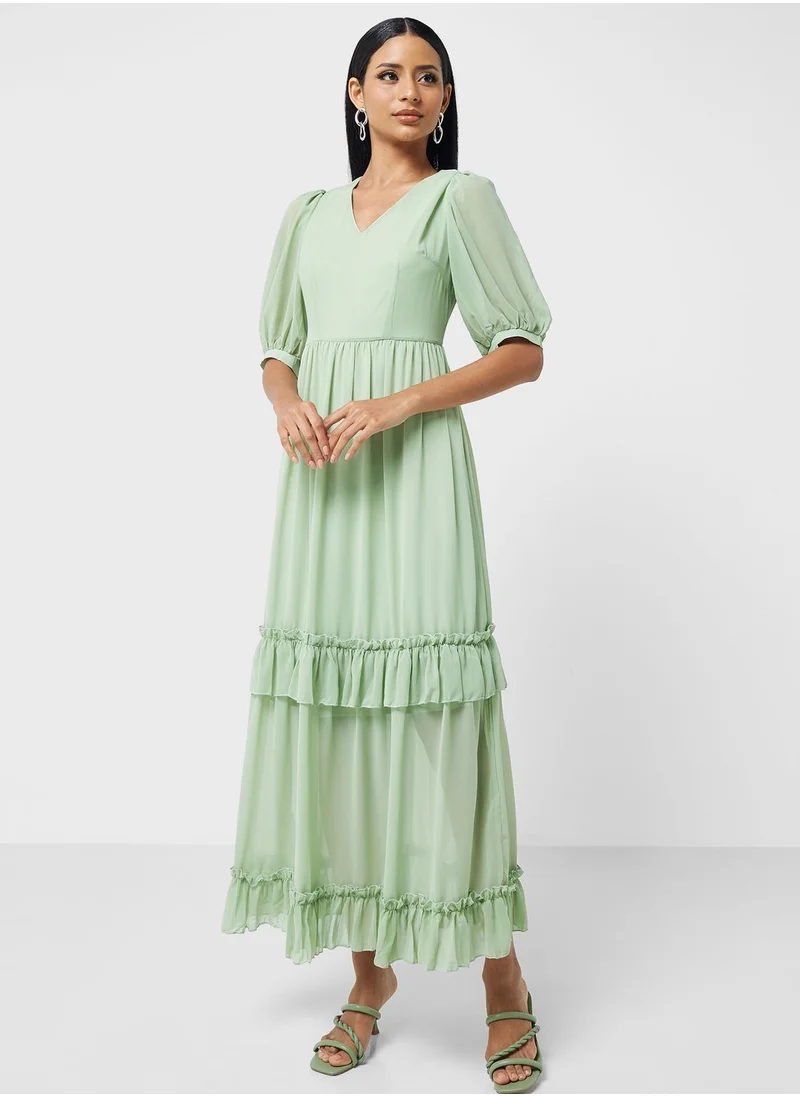 ELLA Tiered Frill Detail Fit & Flare Dress