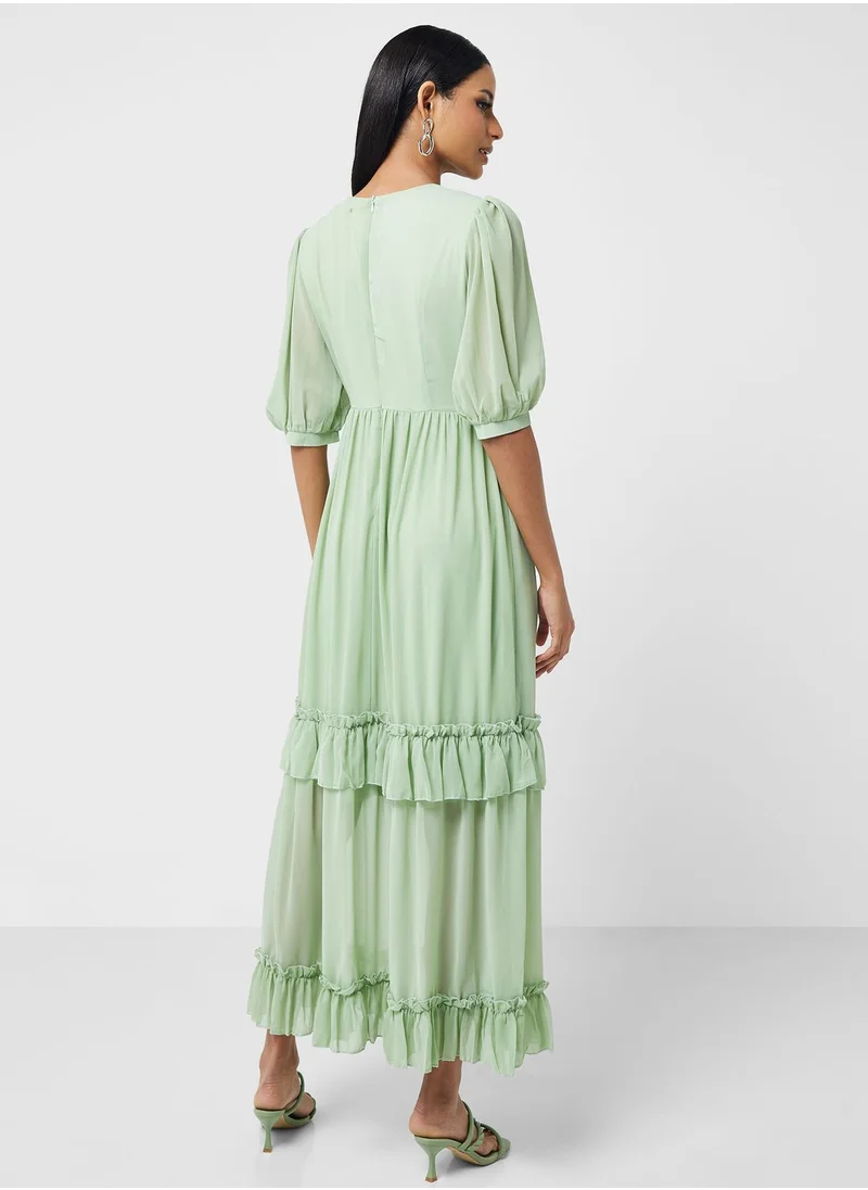 ELLA Tiered Frill Detail Fit & Flare Dress