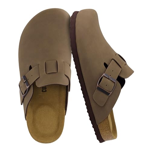 CUSHIONAIRE Hana Womens Clogs | Comfortable Vegan Suede Clogs for Women | Slip On Potato Shoes with Cork Footbed & Arch Support| BROWN 7.5 - Image 1