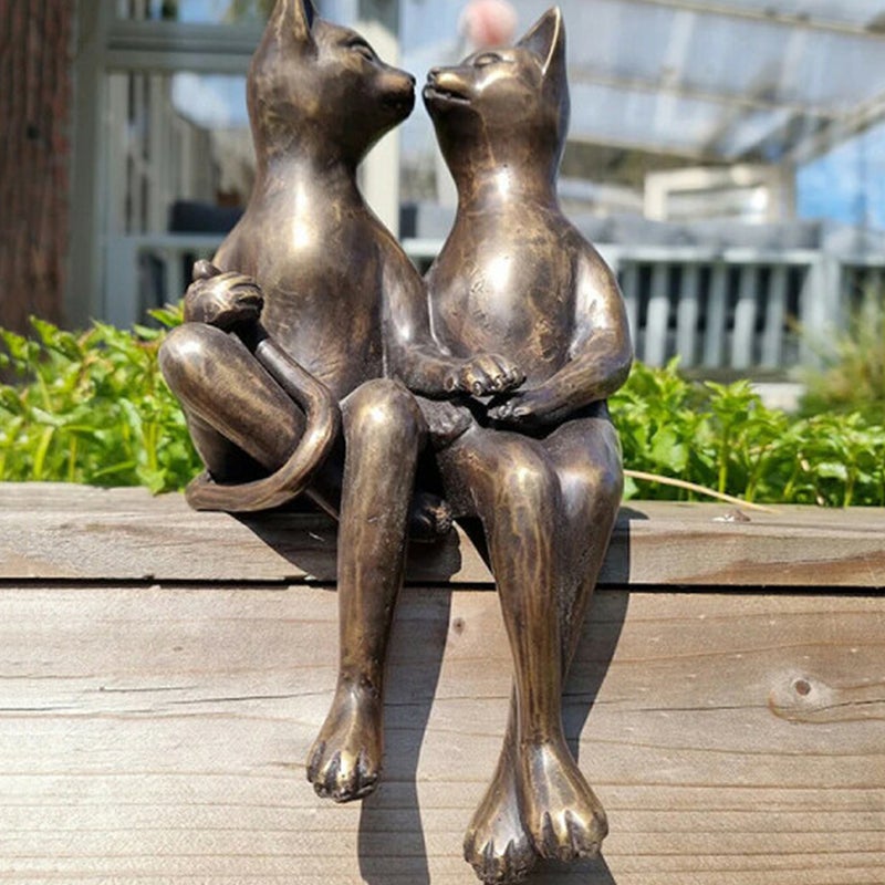 2 pcs Couple Cat Resin Statue Lovely Cat Figurine Unique Home Desktop Decoration - Image 3