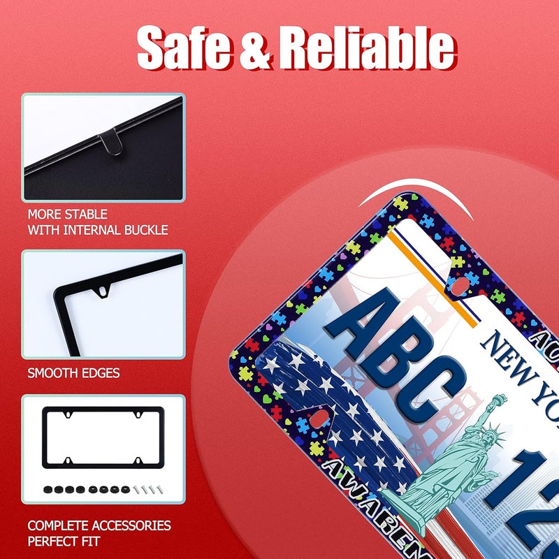 UNINDREM 2pcs Autism Awareness License Plate Frame - Stainless Steel Rust-Proof Auto Parts Decoration - Image 3