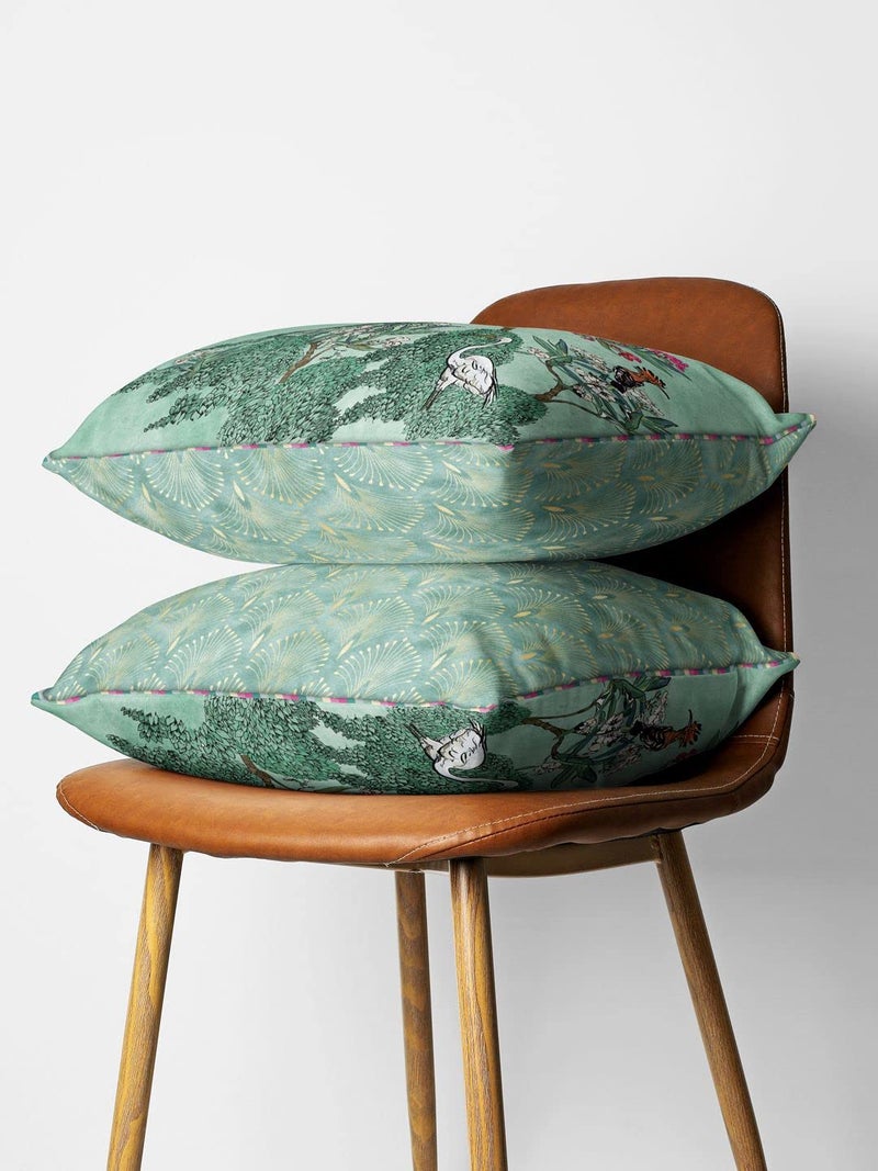 BIANCA Designer Reversible Printed Silk Linen Cushion Covers -2pc 16 X16 Set (Suzane) | with Contrast Front & Back Digital Print | Hidden Zipper Floral-Ornamental-Mint/Teal - Image 2