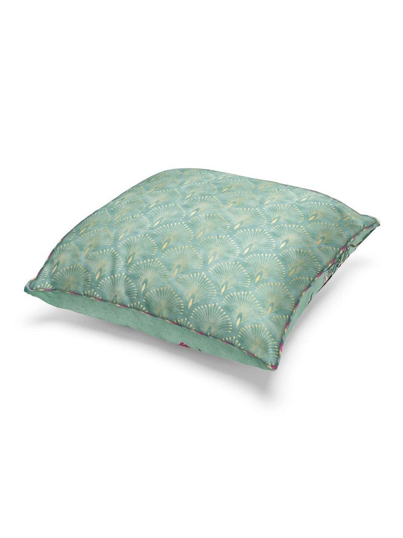 BIANCA Designer Reversible Printed Silk Linen Cushion Covers -2pc 16 X16 Set (Suzane) | with Contrast Front & Back Digital Print | Hidden Zipper Floral-Ornamental-Mint/Teal - Image 4
