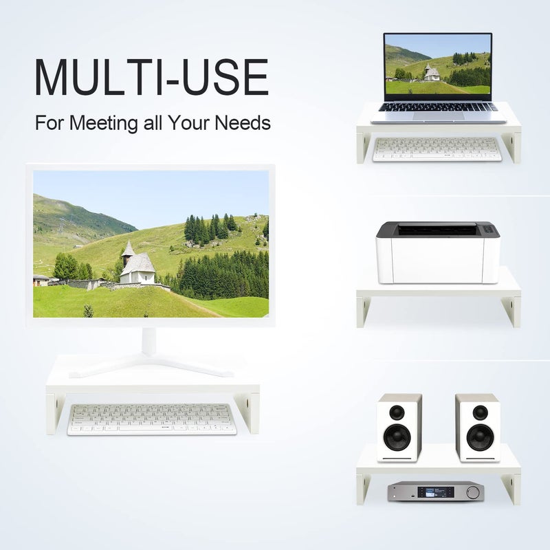 TEAMIX 14.2 inch White Monitor Stand Riser, Wood Monitor Riser with Storage for Desk Small Monitor Stand TV/Screen/PC/Laptop Riser Computer Stand Desktop Shelf (White-14.2 inch) - Image 2