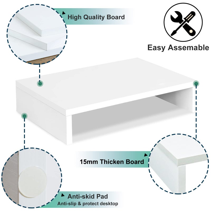 TEAMIX 14.2 inch White Monitor Stand Riser, Wood Monitor Riser with Storage for Desk Small Monitor Stand TV/Screen/PC/Laptop Riser Computer Stand Desktop Shelf (White-14.2 inch) - Image 4