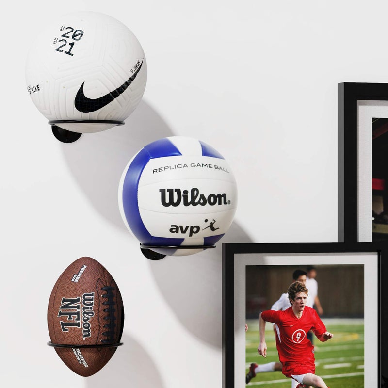 S SUCHEK Suchek Metal Ball Holder Rack Wall Mounted, Display Wall Storage for Soccer, Basketball, Volleyball, Rugby, Football (2 Pieces, Black) - Image 5