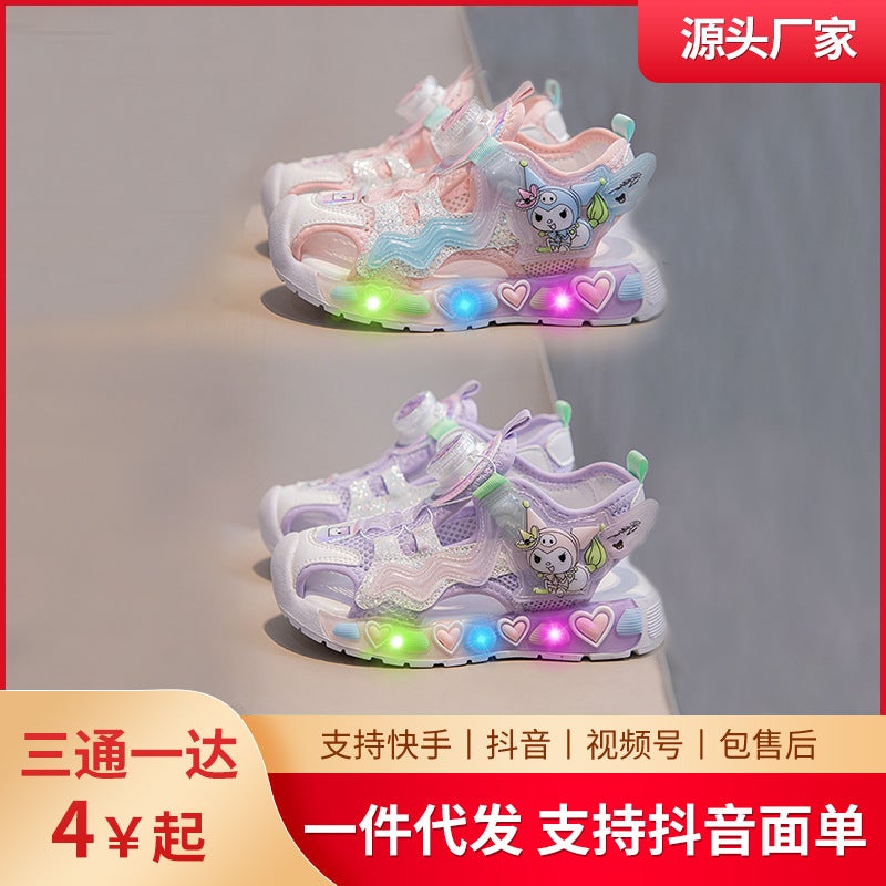 Kuromi Girls Sandals Glowing Children'S Summer Girls Beach Sandals Baotou Princess Shoes Non-Slip - Image 2