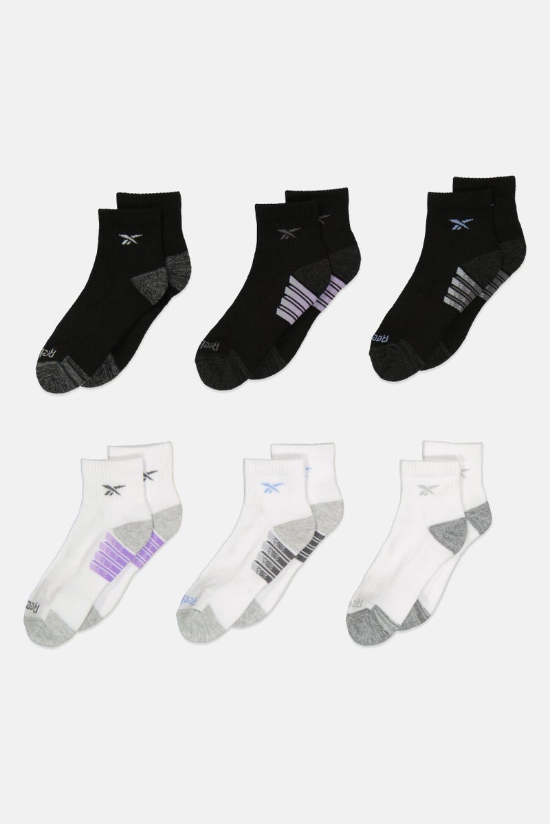 Reebok Women 6 Pairs Brand Logo Quarter Cut Socks, Multicolor - Image 1