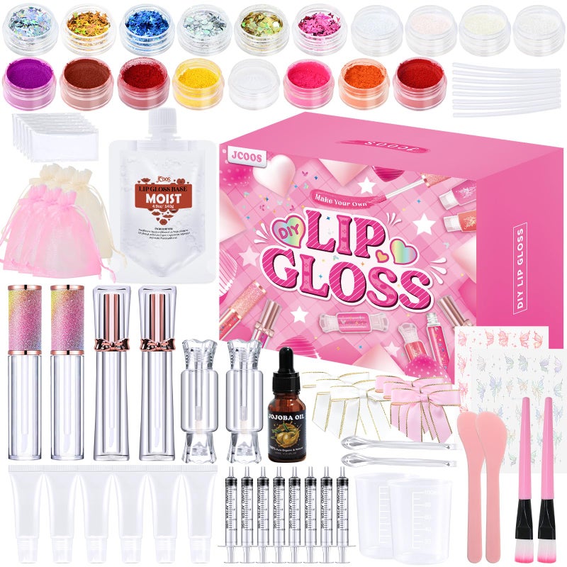 Jcoos Lip Gloss Making Kit, Lip Gloss Set for Teens Tweens Girls Woman Lip Kit Fun DIY Lipgloss Making Kit, Make Your Own Lip Gloss Kit, Moisturizing Glitter Kids Gifts Stuff for Beginner Women Girls - Image 1