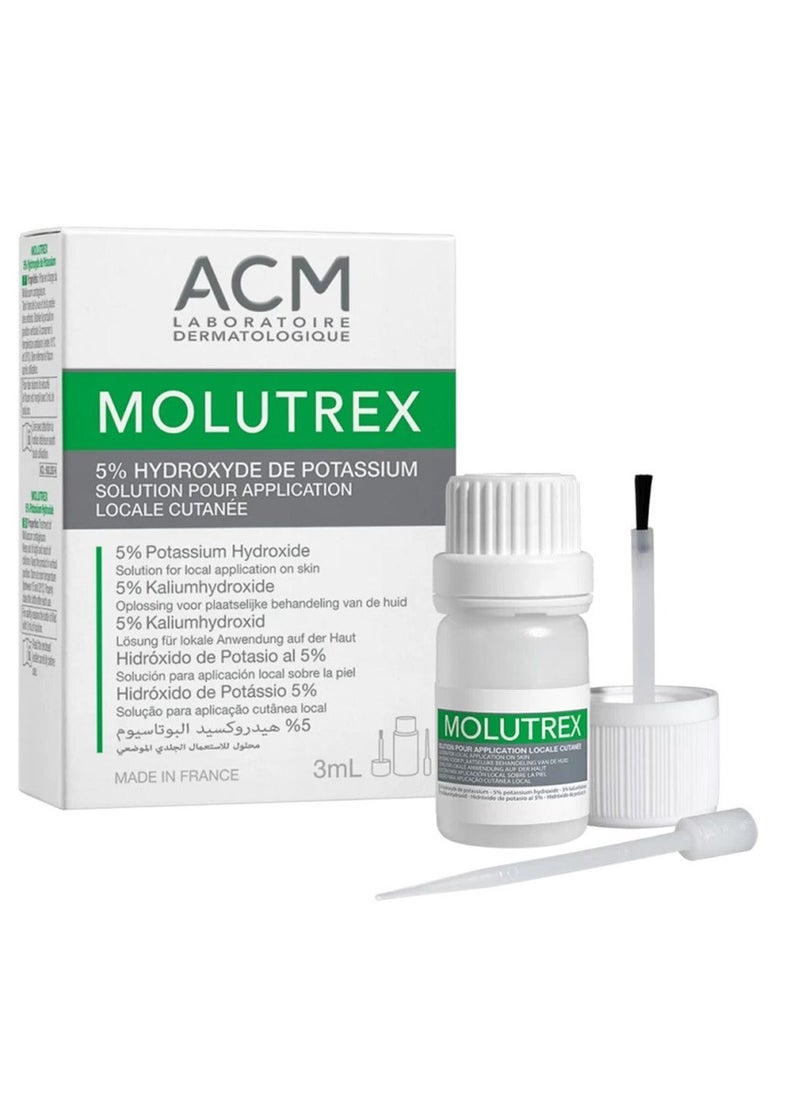 ACM - ACM Molutrex 5% Potassium Hydroxide Solution helps to treat skin conditions, including acne, seborrheic dermatitis, and other hyperkeratotic conditions 3ml - Image 1