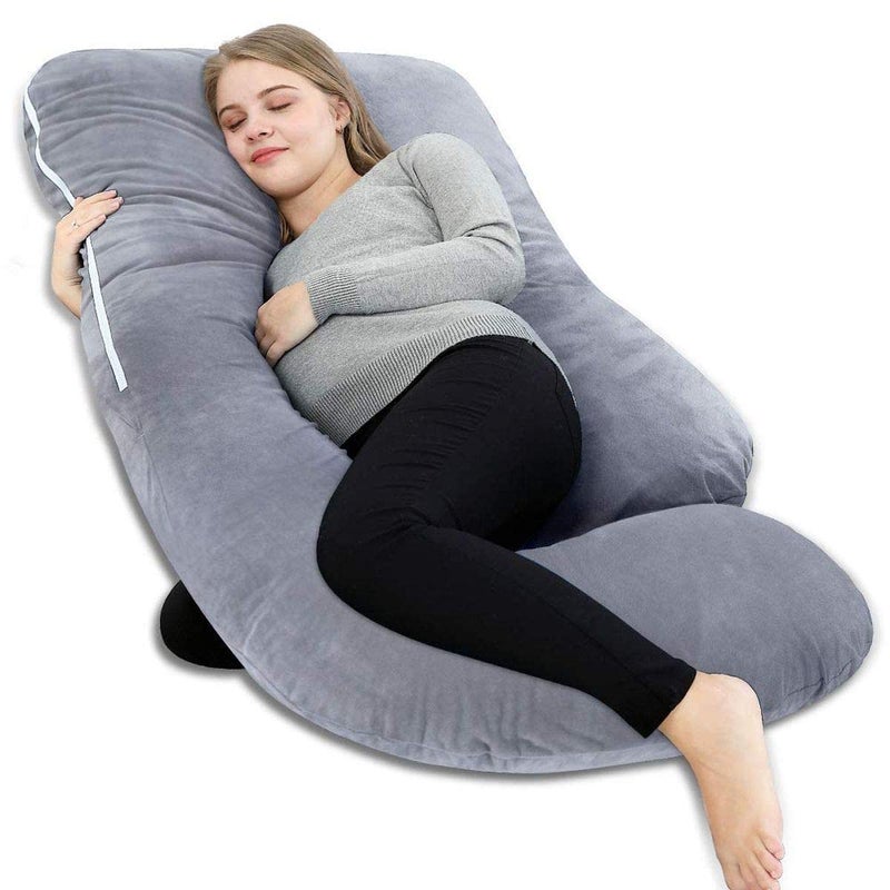ozly Ultra Soft j Shaped Pillow Polyester Fibre Microfibre Solid Pregnancy Pillow Pack of 1 Grey
