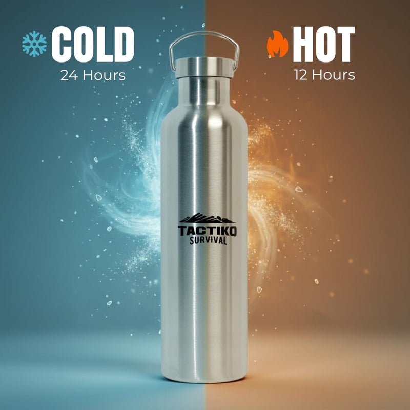 Tactiko Survival 1000ml / 34 oz Insulated Stainless Steel Wide Mouth Water Bottle, Double Wall Insulation - Leakproof, BPA-Free with Cleaning Brush for Camping, Hiking, Outdoor Prep - Image 5