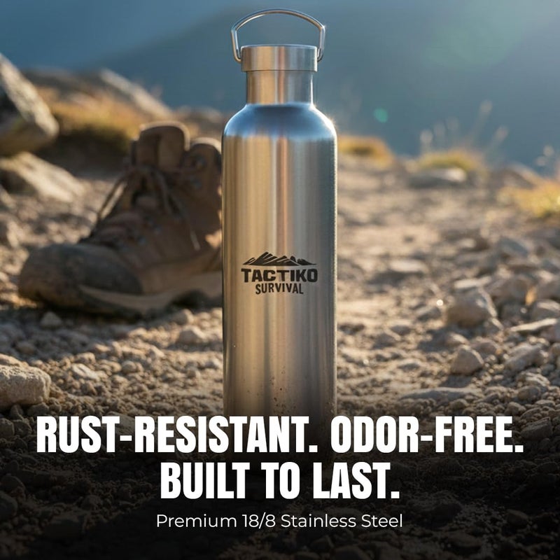 Tactiko Survival 1000ml / 34 oz Insulated Stainless Steel Wide Mouth Water Bottle, Double Wall Insulation - Leakproof, BPA-Free with Cleaning Brush for Camping, Hiking, Outdoor Prep - Image 4