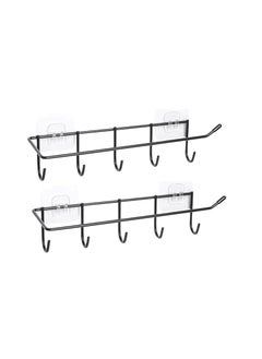 Sendria 2PCS Black Towel Bar 2 in 1 with 5 Hooks with Self Adensive Sticker Wall Mount for Napkins Toilet Paper Kitchen Roll Towel Bar for Bathroom Kitchen Toilet Hanging Storage Hanger No DrillBlack  - Image 1