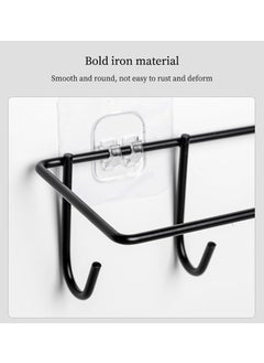 Sendria 2PCS Black Towel Bar 2 in 1 with 5 Hooks with Self Adensive Sticker Wall Mount for Napkins Toilet Paper Kitchen Roll Towel Bar for Bathroom Kitchen Toilet Hanging Storage Hanger No DrillBlack  - Image 4