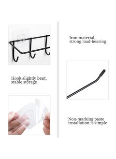 Sendria 2PCS Black Towel Bar 2 in 1 with 5 Hooks with Self Adensive Sticker Wall Mount for Napkins Toilet Paper Kitchen Roll Towel Bar for Bathroom Kitchen Toilet Hanging Storage Hanger No DrillBlack  - Image 3