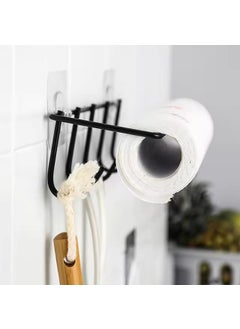 Sendria 2PCS Black Towel Bar 2 in 1 with 5 Hooks with Self Adensive Sticker Wall Mount for Napkins Toilet Paper Kitchen Roll Towel Bar for Bathroom Kitchen Toilet Hanging Storage Hanger No DrillBlack  - Image 2