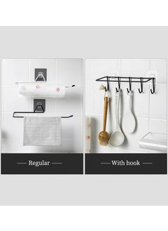 Sendria 2PCS Black Towel Bar 2 in 1 with 5 Hooks with Self Adensive Sticker Wall Mount for Napkins Toilet Paper Kitchen Roll Towel Bar for Bathroom Kitchen Toilet Hanging Storage Hanger No DrillBlack  - Image 5