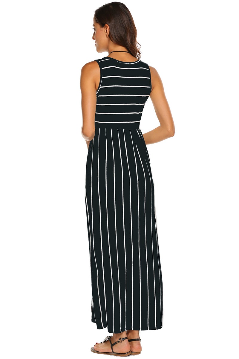 Hount Women's Casual Summer Dresses 2025 Sleeveless Striped Vacation Beach Maxi Dresses with Pockets (Black, Small) - Image 4