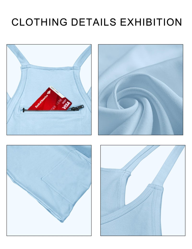 VIUTIL Womens Athletic Dress Built in Shorts Hot Shot Mini Dress Spaghetti Straps Tennis Workout 2026 Summer Romper Dress, Light Blue, Medium - Image 3