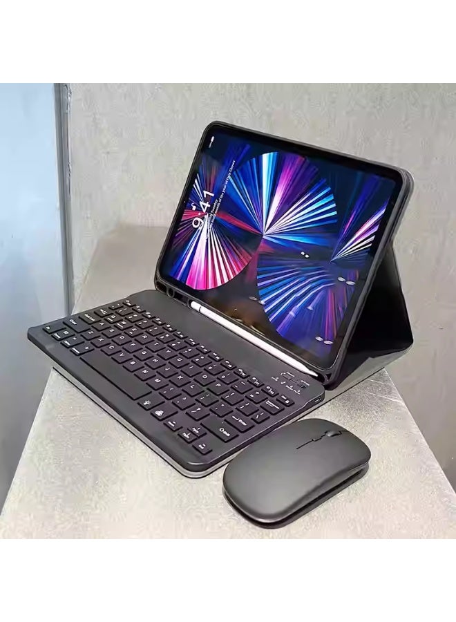 كومبو لوحة مفاتيح و ماوس لاسلكي بلوتوث أسود مع نقش ليزر عربي – لوحة مفاتيح نحيفة وهادئة، بدون إضاءة خلفية، متوافقة مع أجهزة متعددة - Image 1