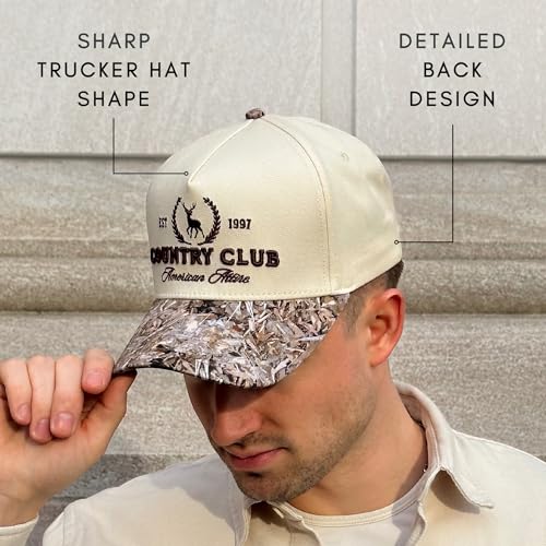 CITRUSY Vintage Western Trucker Hat | Men & Women | Embroidered Trendy Caps | Country Cute Hats for Cowgirls & Cowboys | Camo Denim Cotton Styles | Snapback Hat (Country Club | Camo) - Image 5