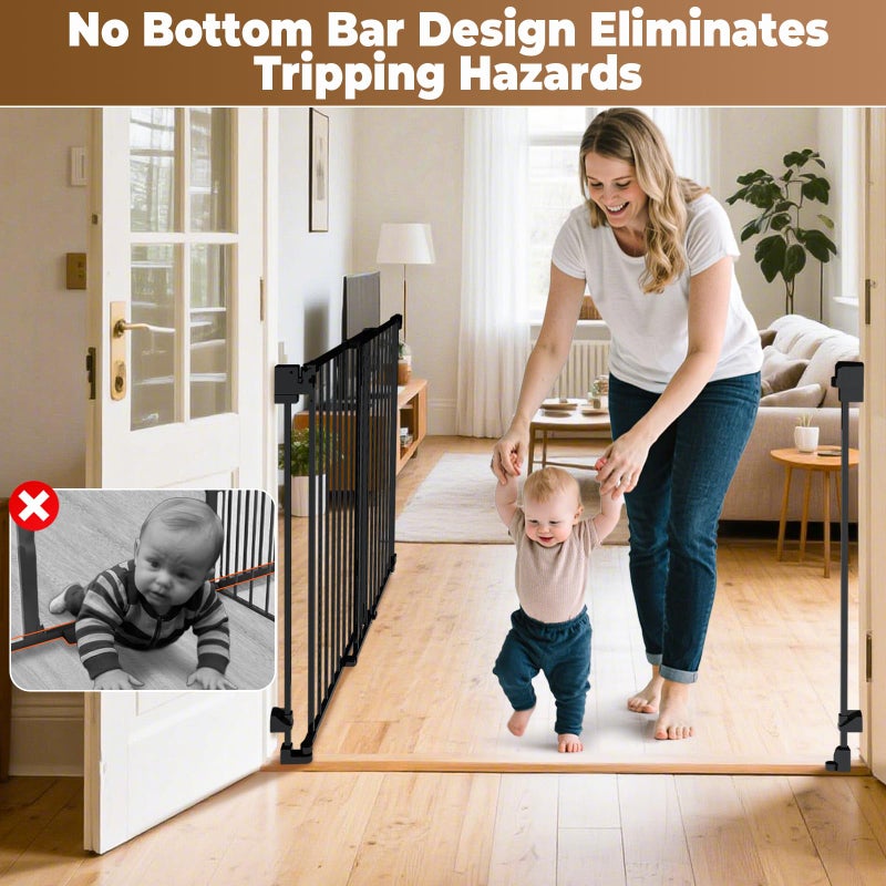 Pravoluxmax 35-55" No Bottom Bar Baby Gates for Stairs, 39" Extra Tall Child Safety Gate with Auto Close Large Walk Thru Door, Hardware Mount Dog Gate Pet Gate for The House Doorways, Indoor Outdoor use - Image 4