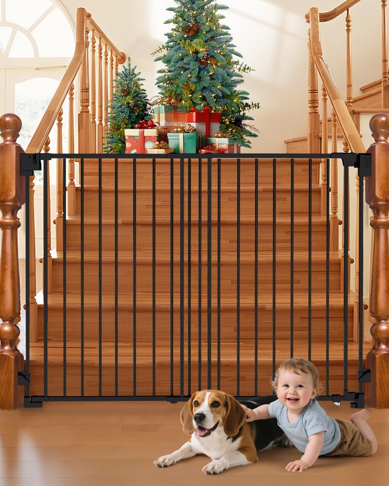 Pravoluxmax 35-55" No Bottom Bar Baby Gates for Stairs, 39" Extra Tall Child Safety Gate with Auto Close Large Walk Thru Door, Hardware Mount Dog Gate Pet Gate for The House Doorways, Indoor Outdoor use - Image 1