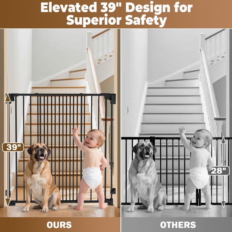 Pravoluxmax 35-55" No Bottom Bar Baby Gates for Stairs, 39" Extra Tall Child Safety Gate with Auto Close Large Walk Thru Door, Hardware Mount Dog Gate Pet Gate for The House Doorways, Indoor Outdoor use - Image 2