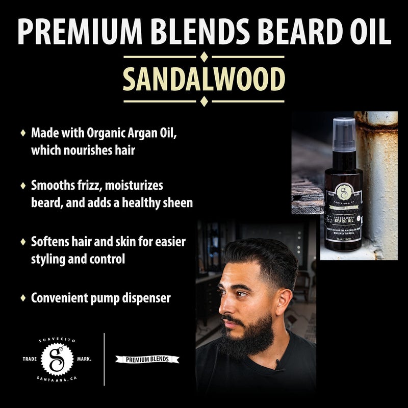 Suavecito Premium Blends Beard Oil - Leave-In Beard Conditioner For Softening Hair, Hydrating Skin, Eliminating Beard Dandruff, Healthy Beard Growth - Sandalwood Fragrance - 1 oz - Image 3