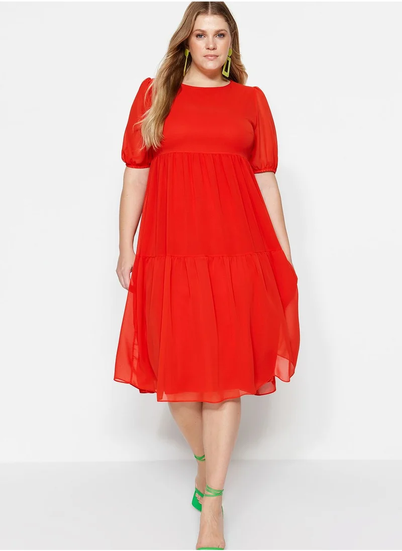 Trendyol Curve Puff Sleeve Ruffle Dress
