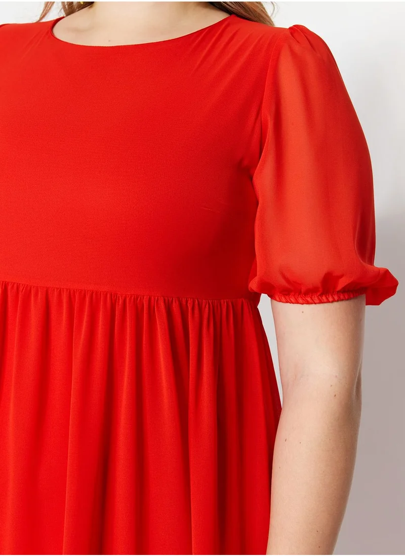 Trendyol Curve Puff Sleeve Ruffle Dress