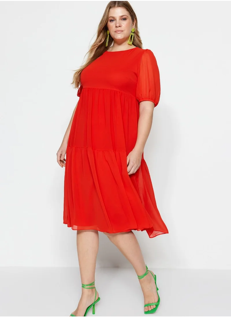 Trendyol Curve Puff Sleeve Ruffle Dress