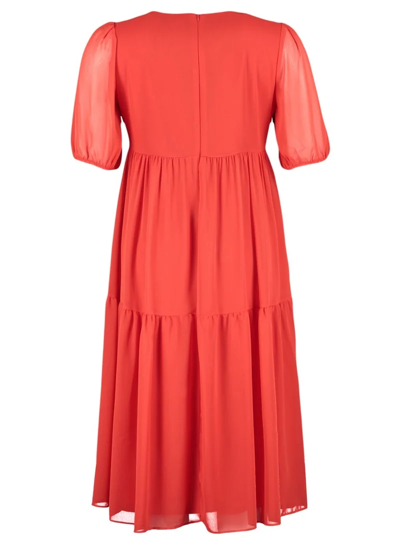 Trendyol Curve Puff Sleeve Ruffle Dress