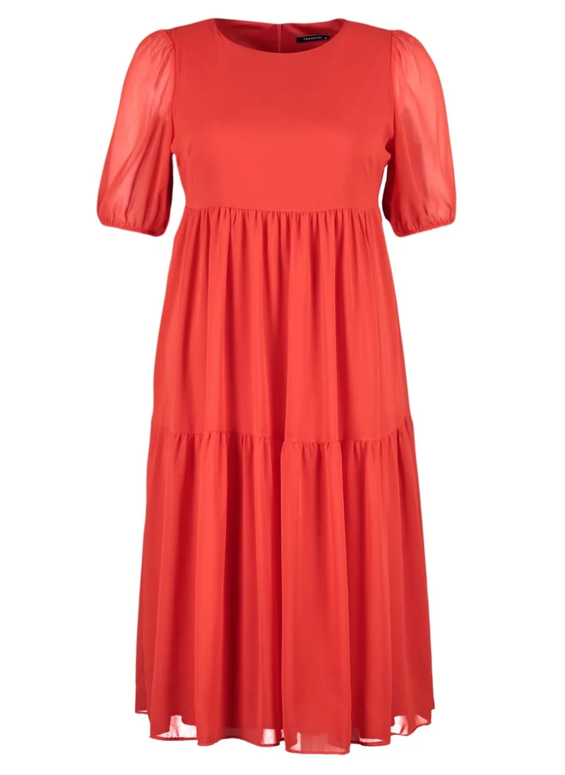 Trendyol Curve Puff Sleeve Ruffle Dress