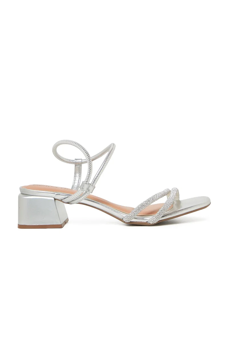 BEIRA RIO Mid Heel Sandals for LADIES – Silver SANDALS with Ankle Strap | Comfortable PU Upper & TPR Sole