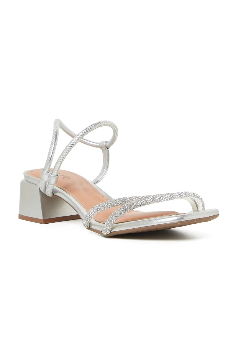 Beira Rio  BEIRA RIO Mid Heel Sandals for LADIES – Silver SANDALS with Ankle Strap | Comfortable PU Upper & TPR Sole for Women | Best Price UAE
