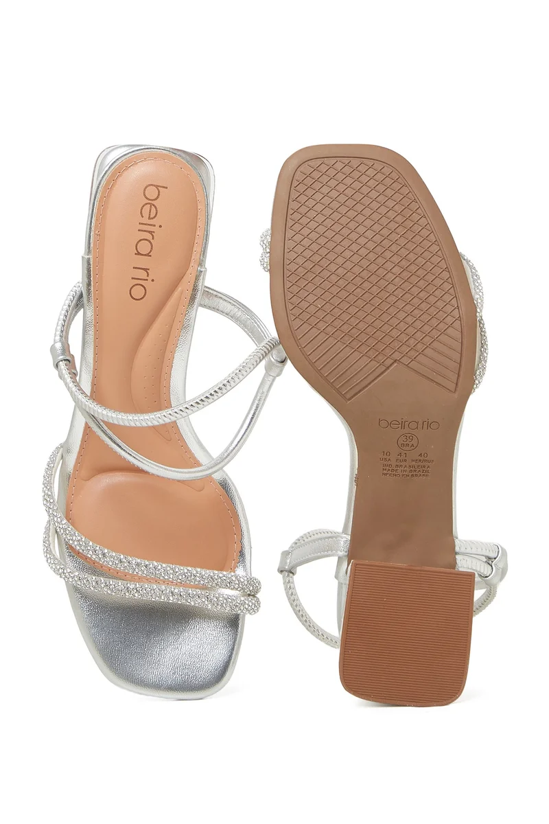 Beira Rio  BEIRA RIO Mid Heel Sandals for LADIES – Silver SANDALS with Ankle Strap | Comfortable PU Upper & TPR Sole for Women | Best Price UAE