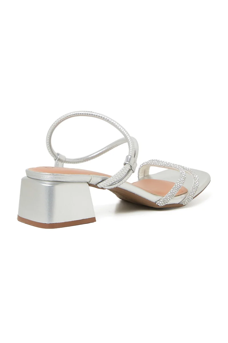 Beira Rio  BEIRA RIO Mid Heel Sandals for LADIES – Silver SANDALS with Ankle Strap | Comfortable PU Upper & TPR Sole for Women | Best Price UAE