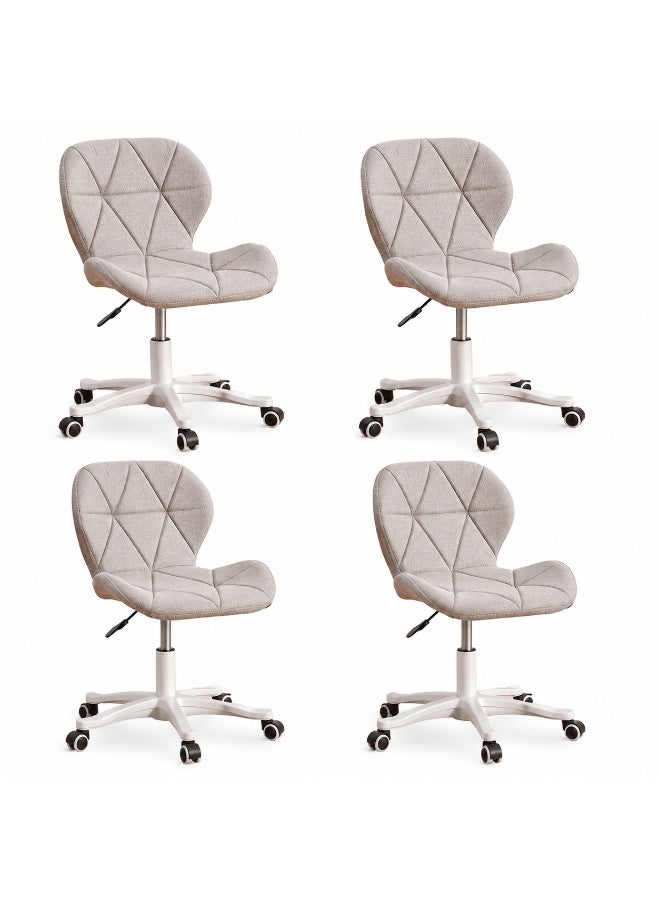Sinyin Set of 4 Upholstered Office Chairs with Wheels and Height Adjustment, Nordic Fabric Swivel Desk Chair with Soft Cushion, Modern Vanity Chair for Bedroom, Home Office and Study Room, Light Grey - Image 1