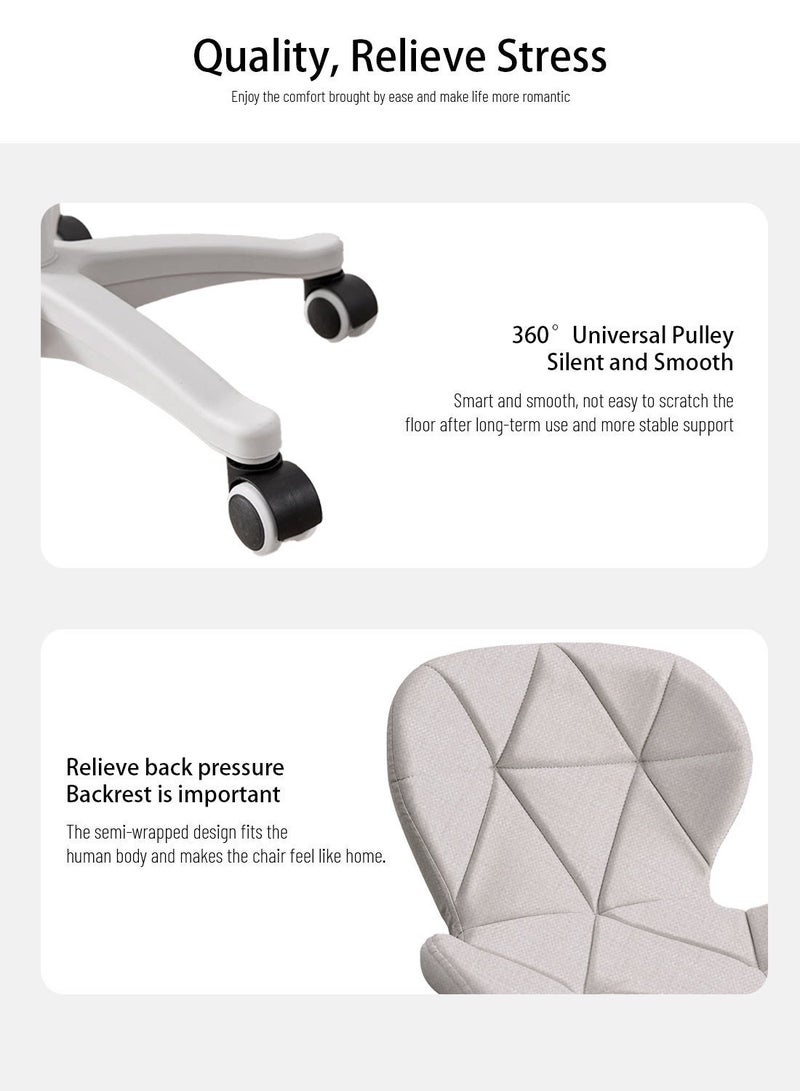 Sinyin Set of 4 Upholstered Office Chairs with Wheels and Height Adjustment, Nordic Fabric Swivel Desk Chair with Soft Cushion, Modern Vanity Chair for Bedroom, Home Office and Study Room, Light Grey - Image 4